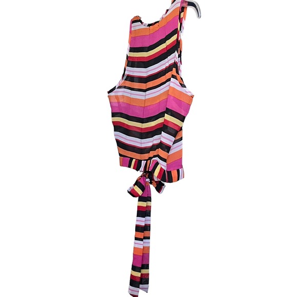 A’GACI TANK/SLEEVELESS BLOUSE, WOMENS, M, PINK ORANGE YELLOW WHITE STRIPES, TIE - Picture 7 of 10
